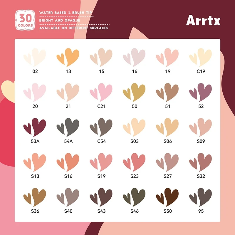 Набір Акрилових Маркерів Arrtx 30c (Brush Tip) Відтінки шкіри 30шт — изображение 3