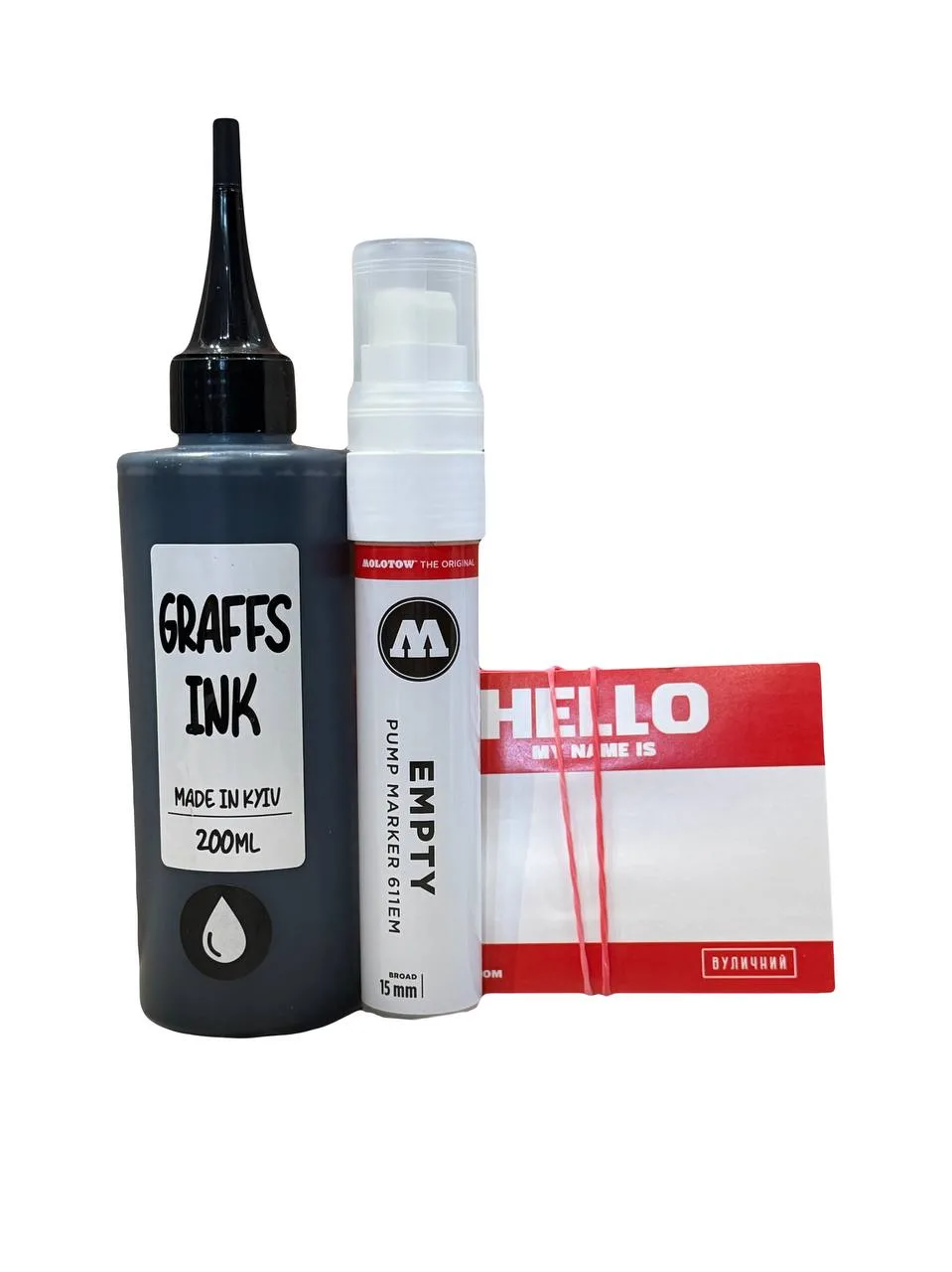 Набор Starter+ : Molotow 611em Пустой + Graffs ink 200мл + Набор Стикеров Hello 100шт